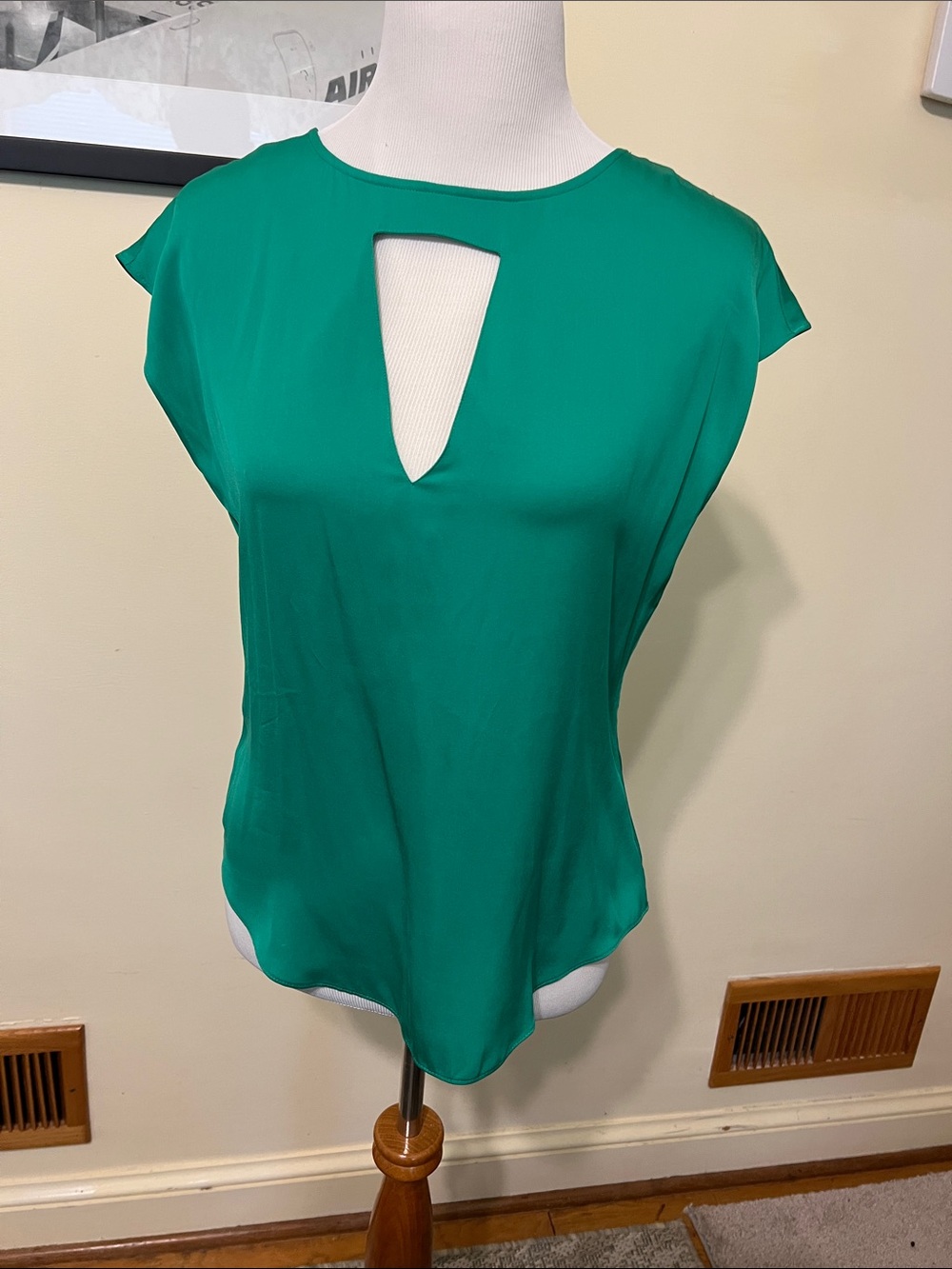 Catherine Malandrino Teal Keyhole Cap-Sleeve Blouse